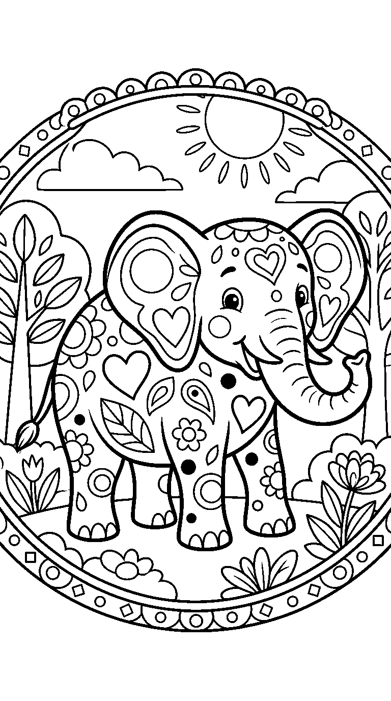 kleurplaat olifant — met versiering