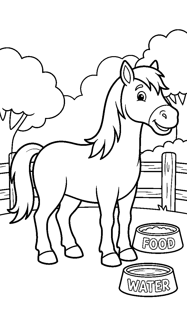 kleurplaat paard — bij het bakje