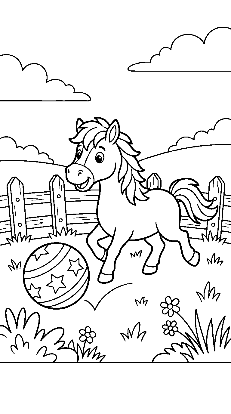 kleurplaat paard — met een bal