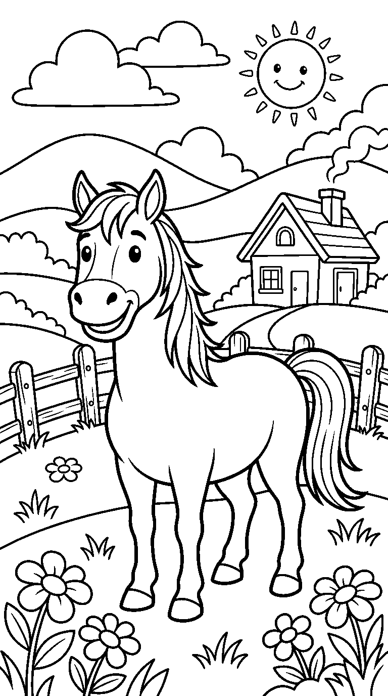kleurplaat paard — in het landschap