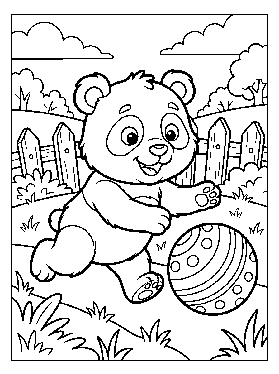 kleurplaat panda — met een bal