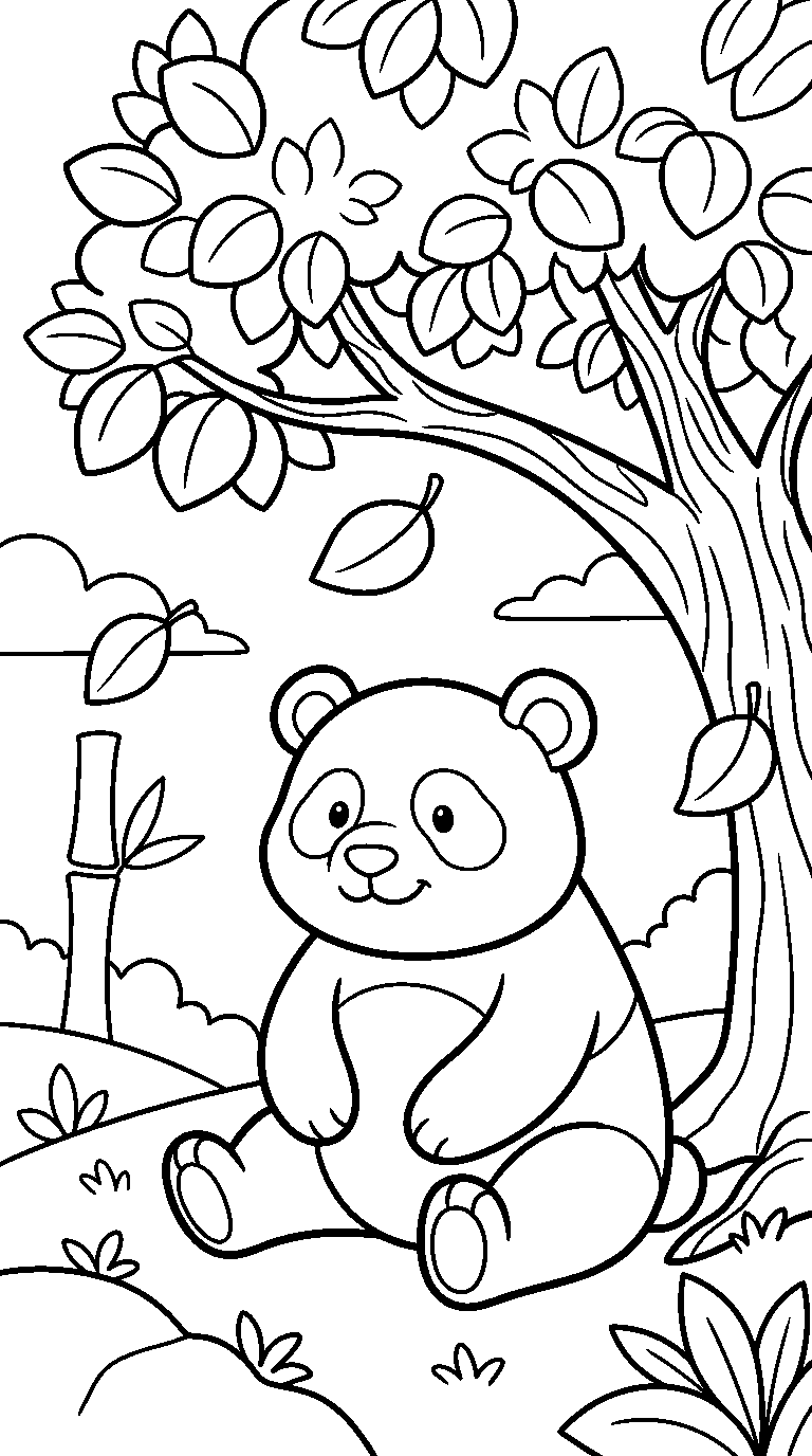 kleurplaat panda — onder de boom