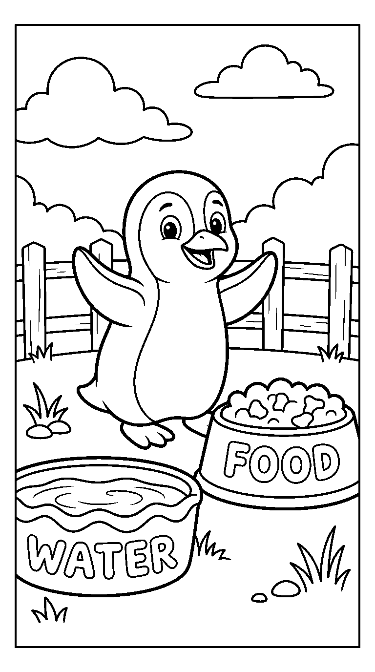 kleurplaat pinguïn — bij het bakje