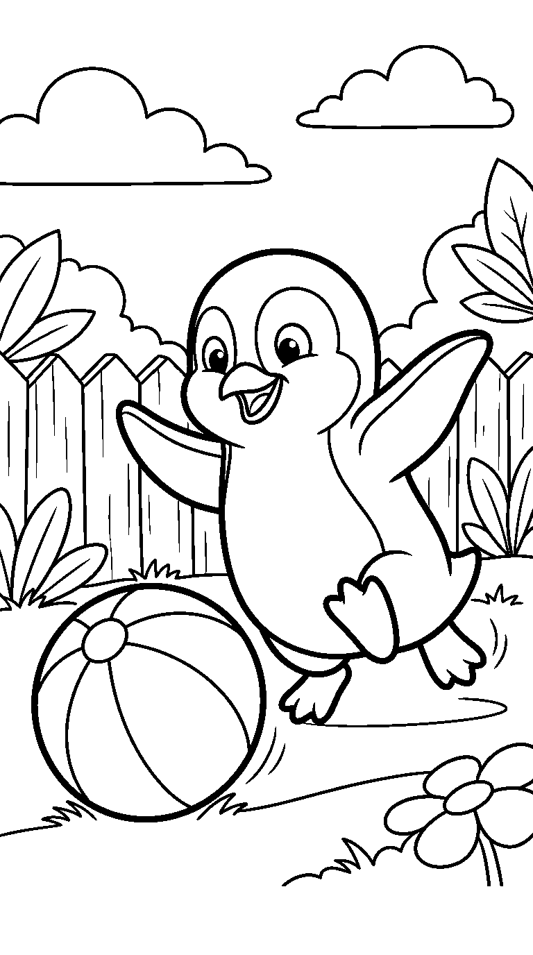 kleurplaat pinguïn — met een bal