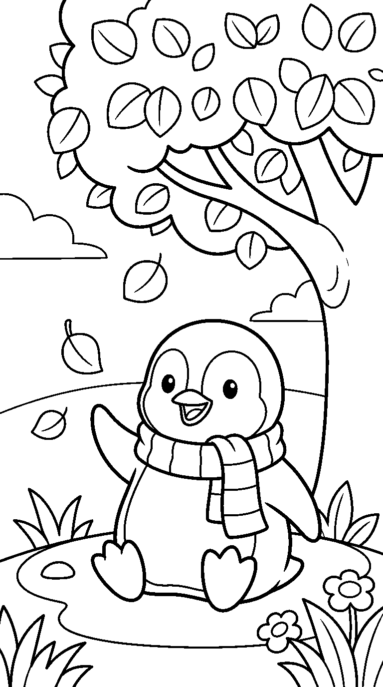 kleurplaat pinguïn — onder de boom