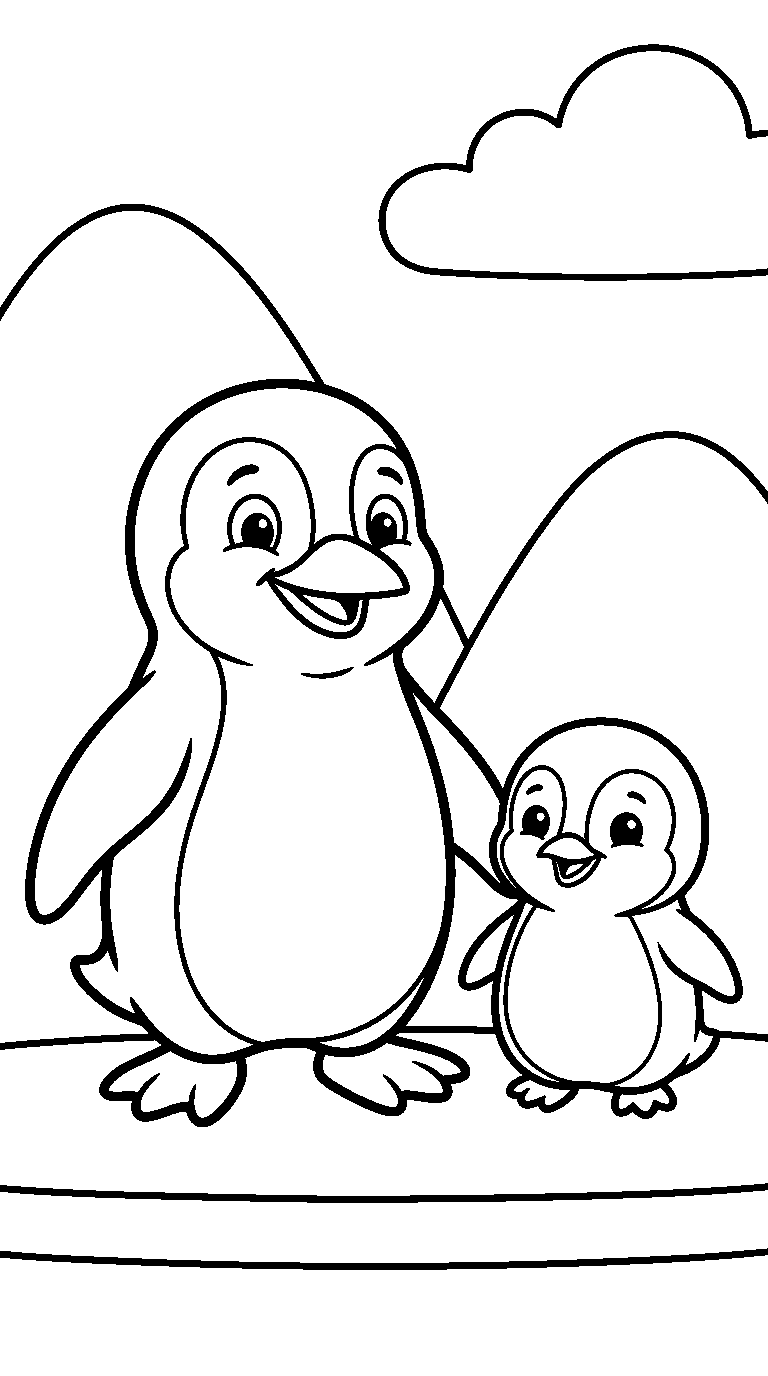 kleurplaat pinguïn — met een jong