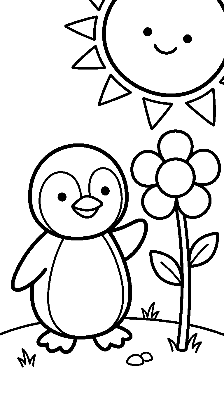 kleurplaat pinguïn — in de tuin