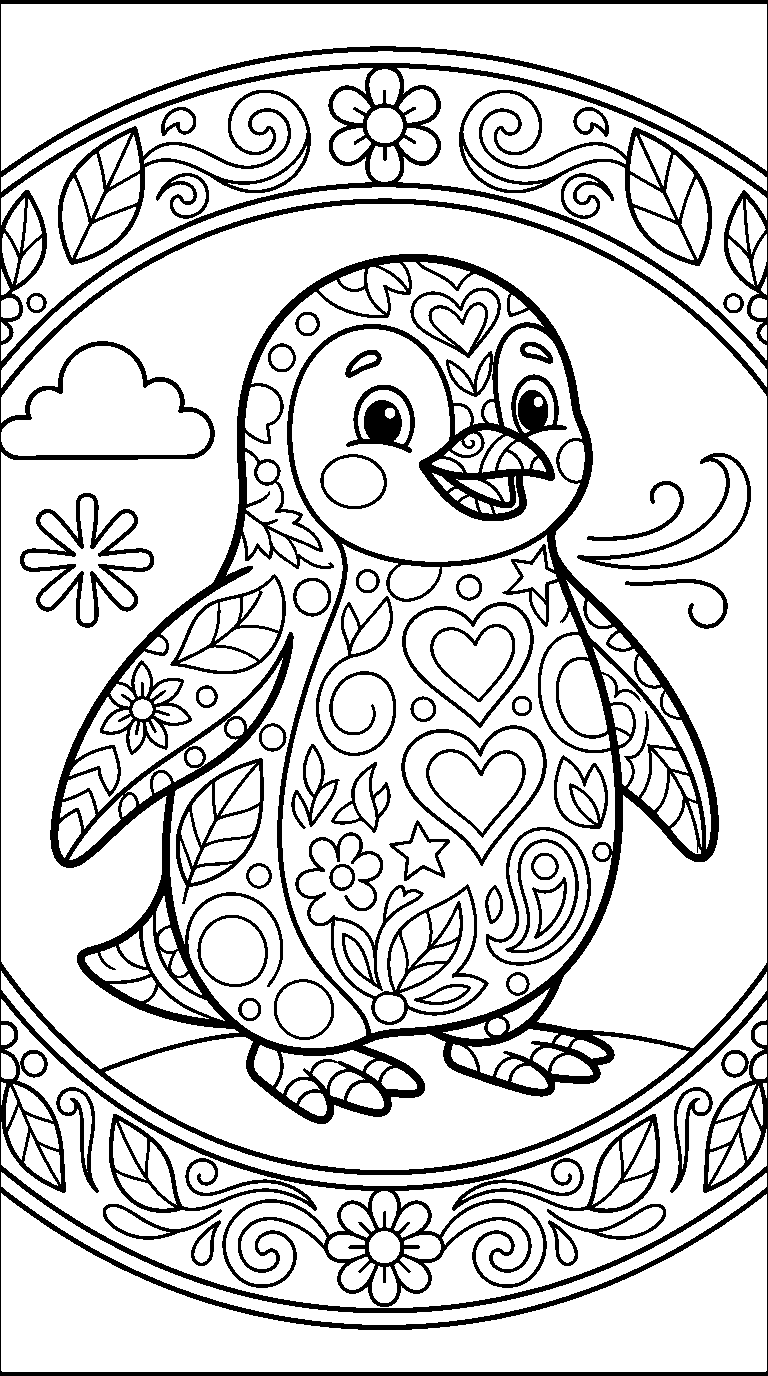 kleurplaat pinguïn — met versiering