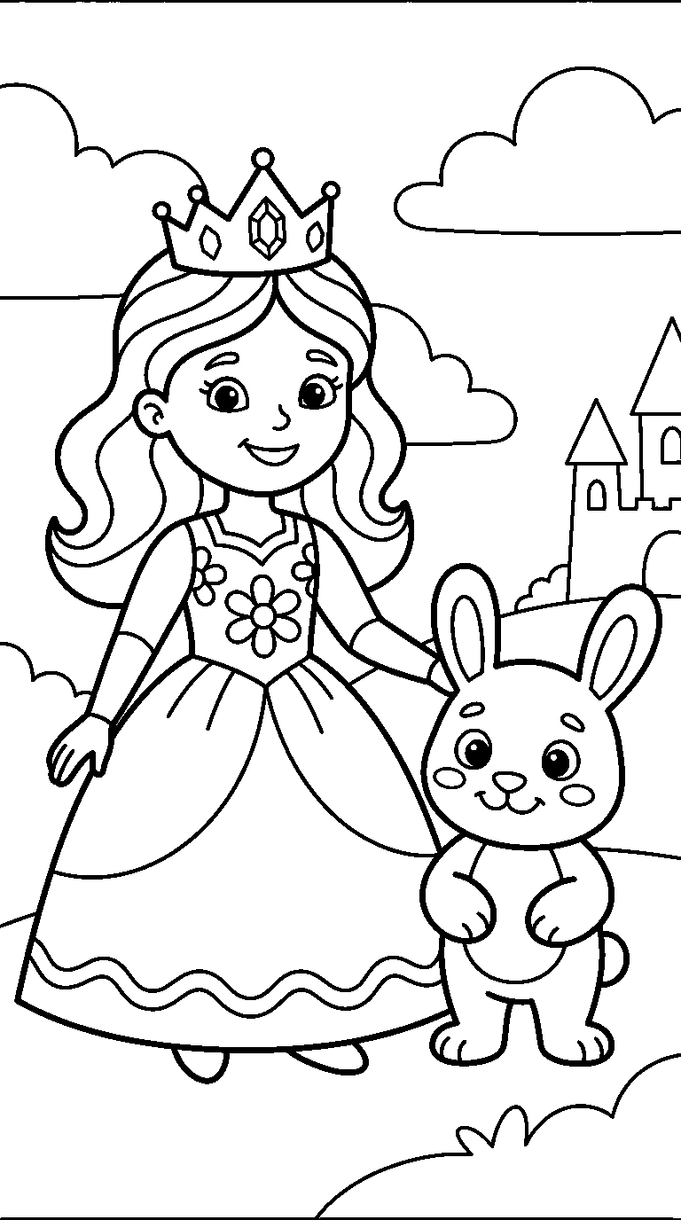 kleurplaat prinses — met een diertje