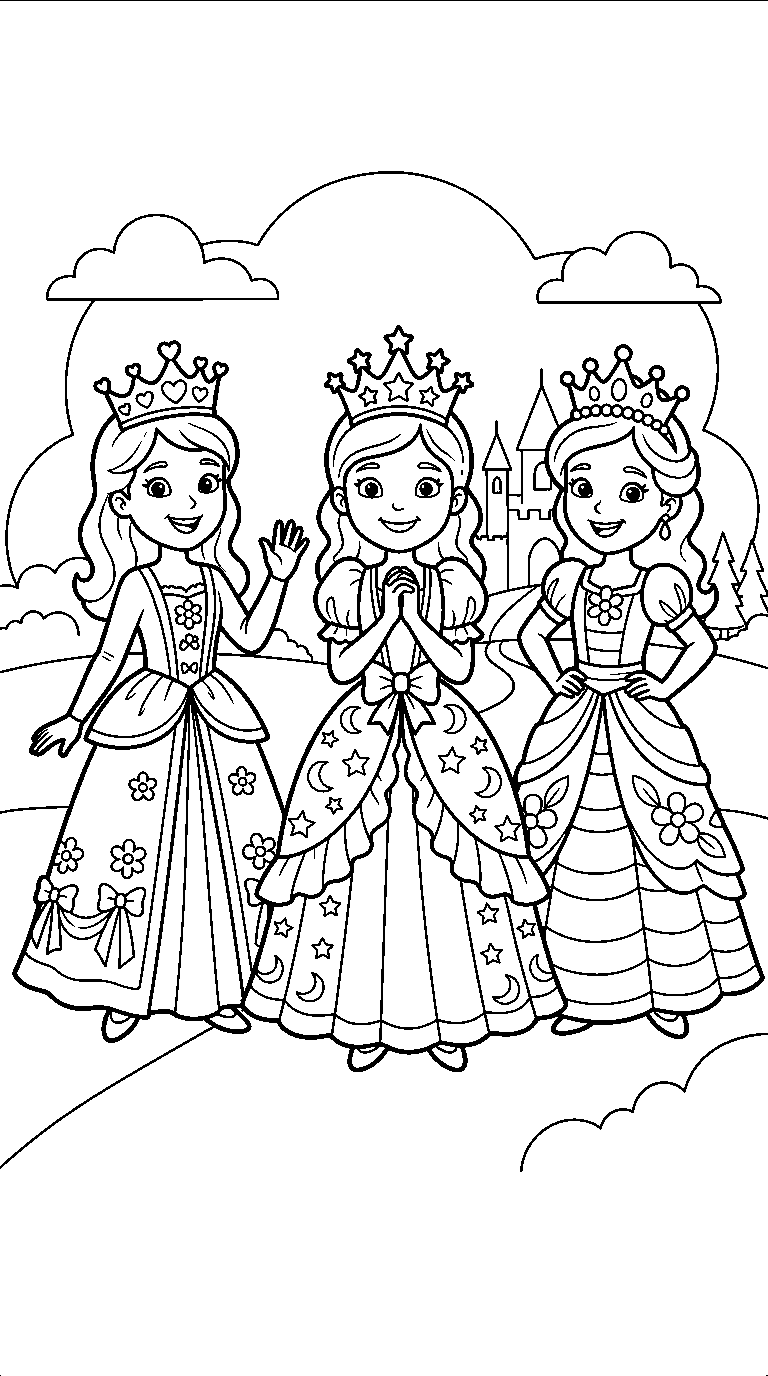 kleurplaat prinses — met z'n drieën