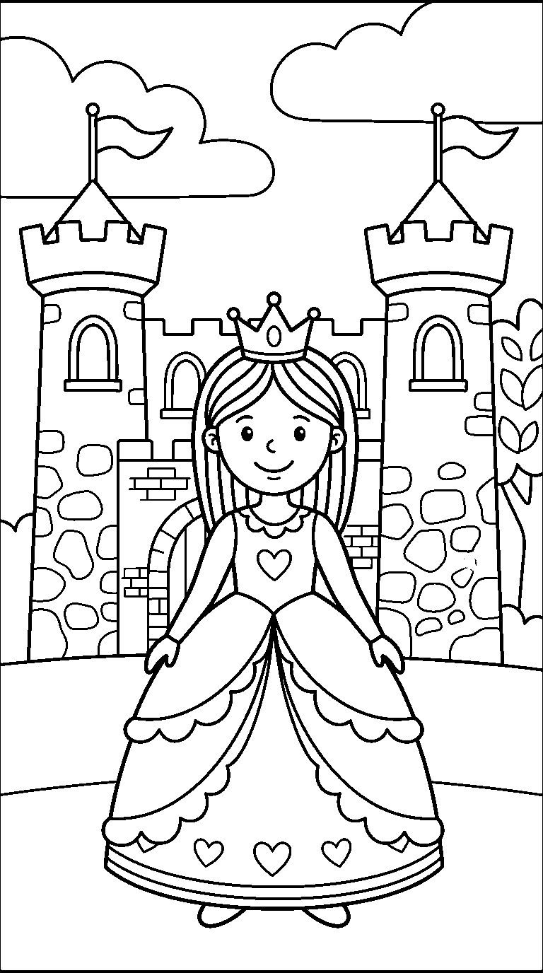 kleurplaat prinses — bij het kasteel