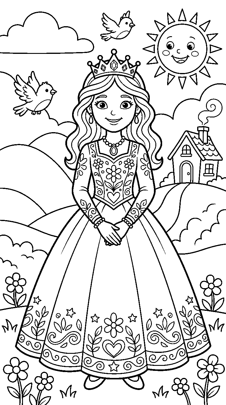 kleurplaat prinses — in het landschap