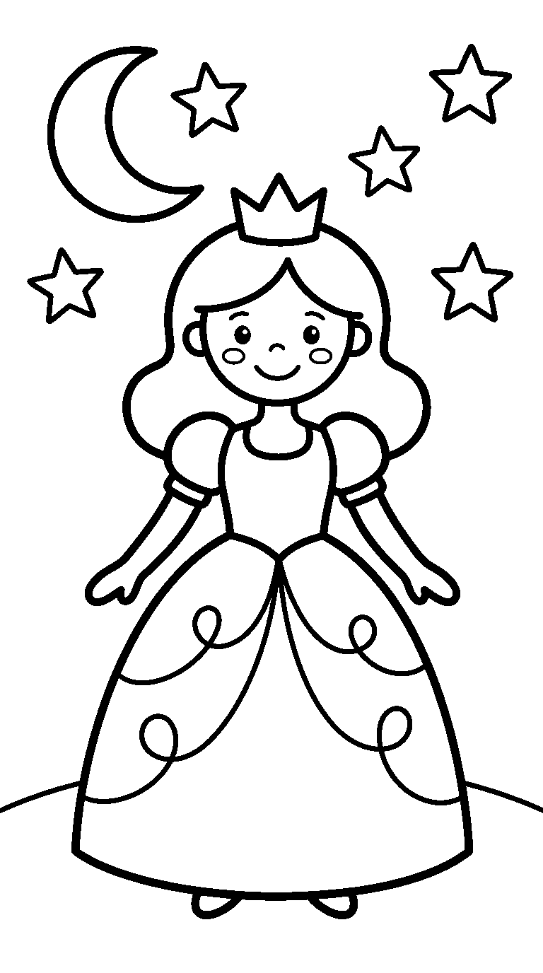 kleurplaat prinses — onder de sterren