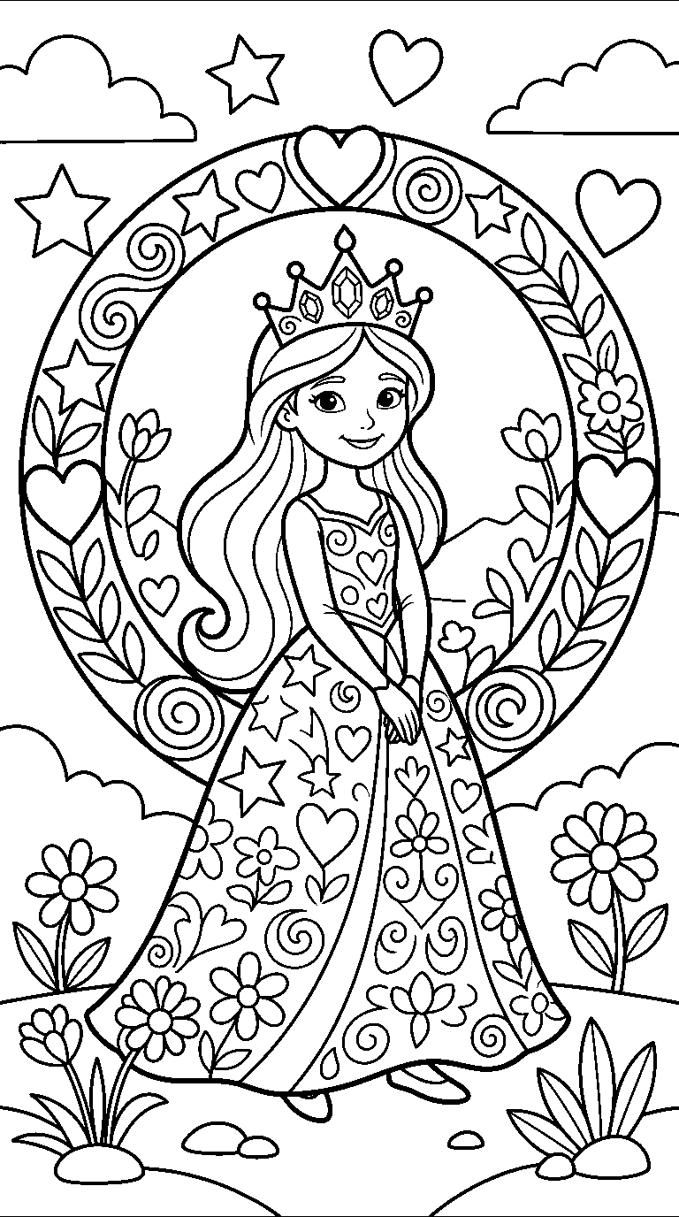 kleurplaat prinses — met versiering