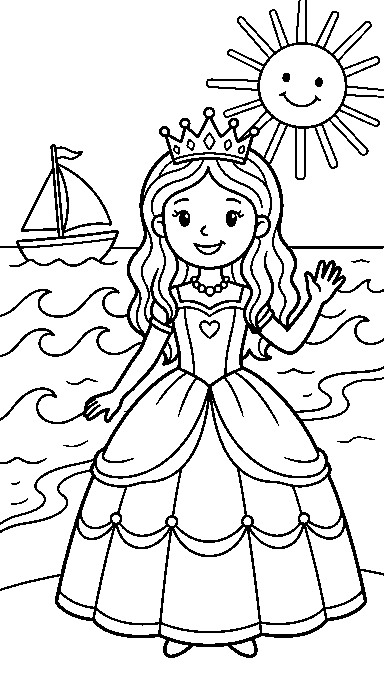 kleurplaat prinses — aan het water