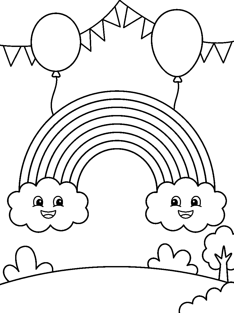 kleurplaat regenboog — met ballonnen