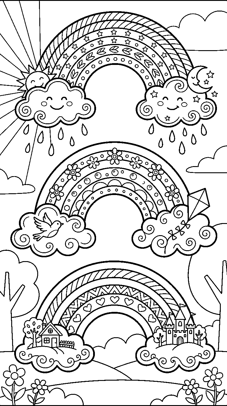 kleurplaat regenboog — drie varianten