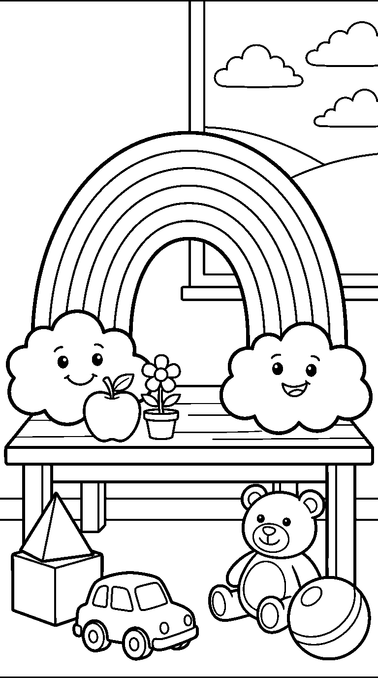 kleurplaat regenboog — op tafel