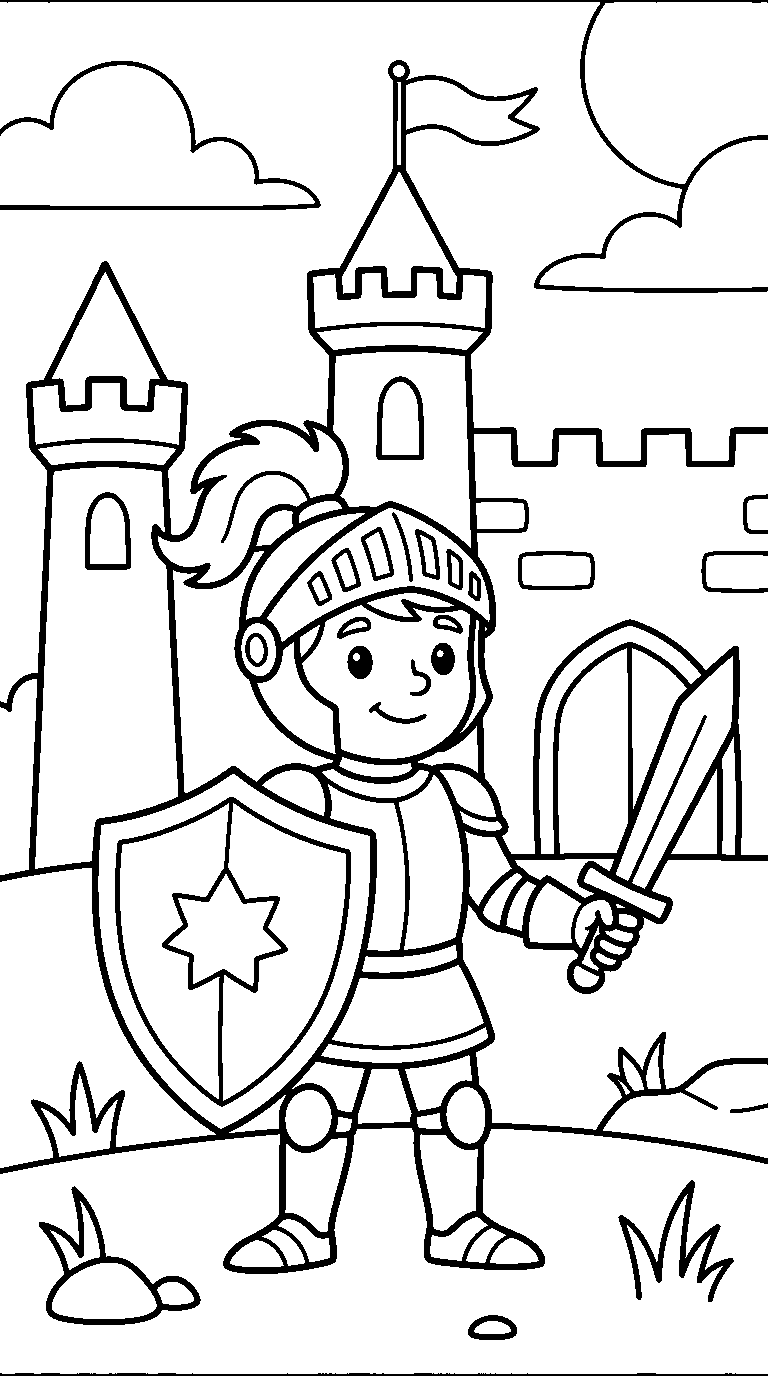 kleurplaat ridder — bij het kasteel