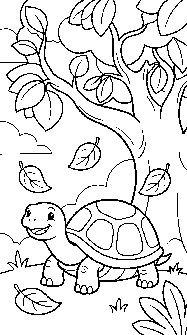 kleurplaat schildpad — onder de boom