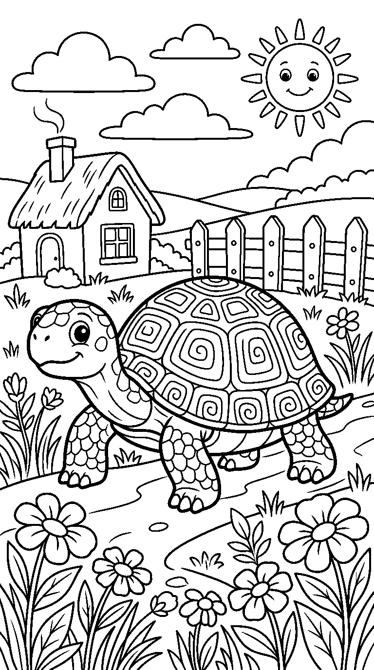 kleurplaat schildpad — in het landschap