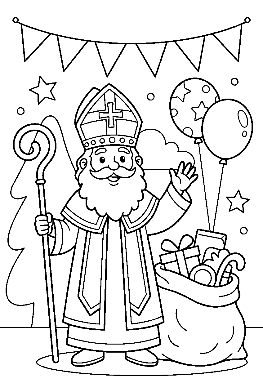 kleurplaat sinterklaas — met ballonnen