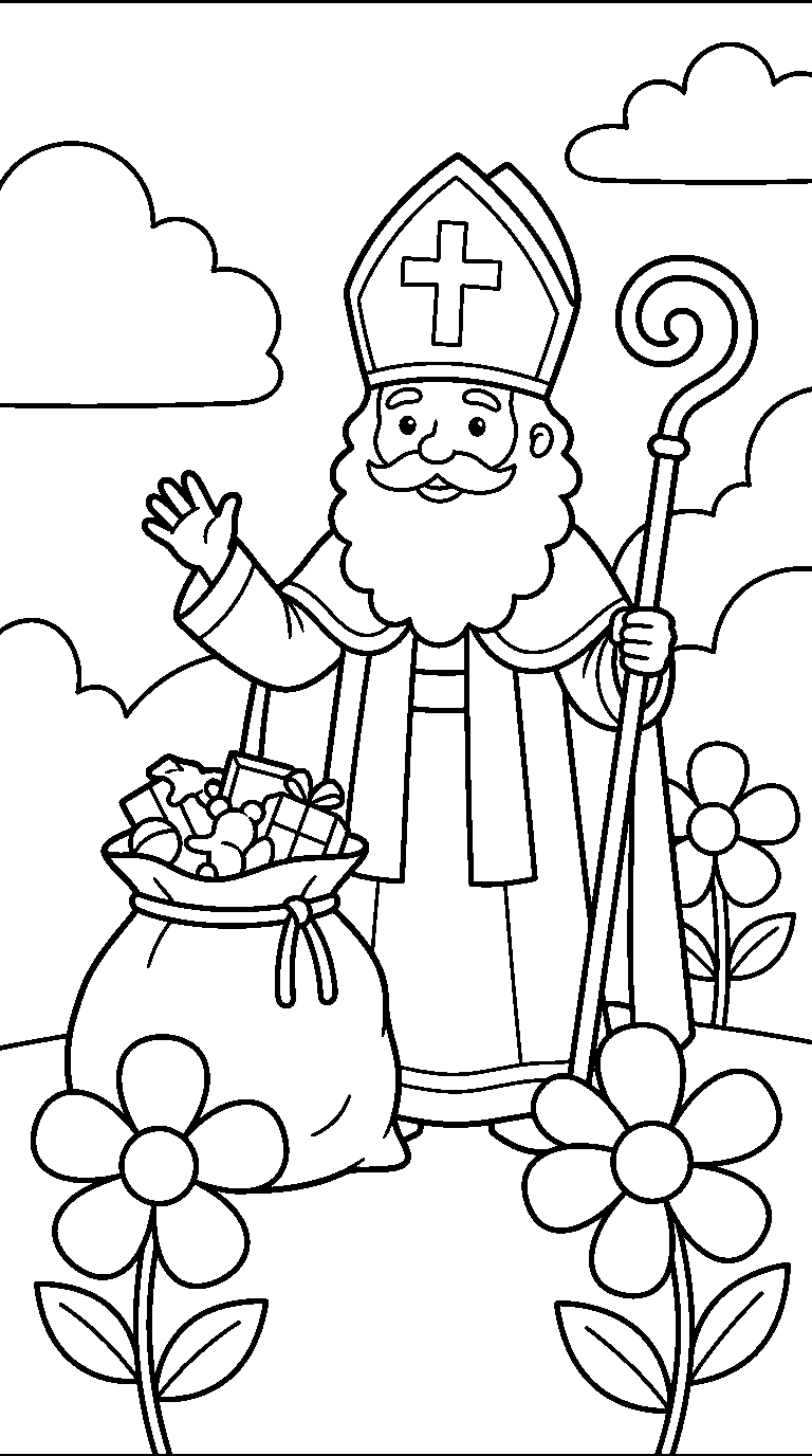 kleurplaat sinterklaas — tussen de bloemen
