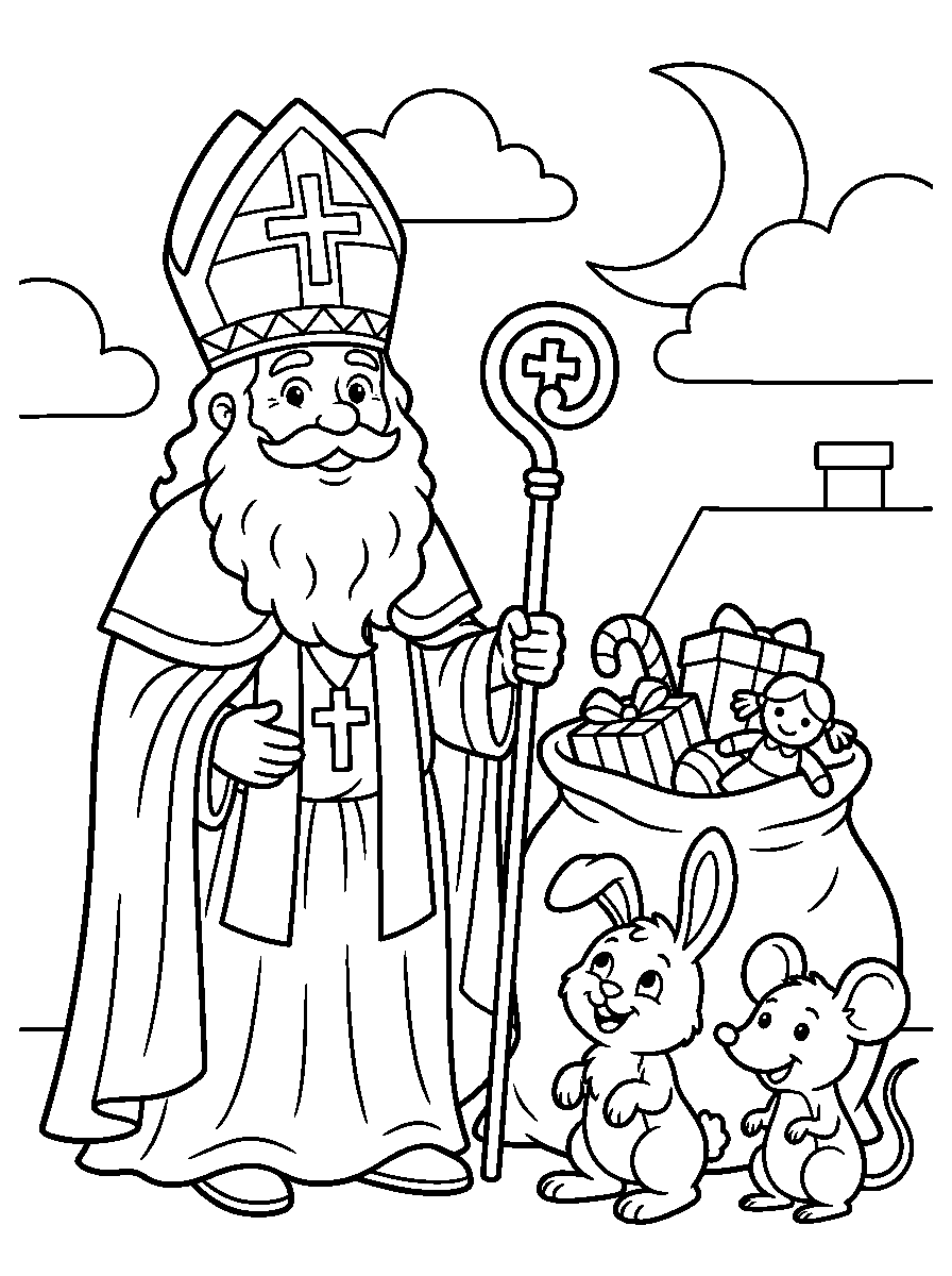 kleurplaat sinterklaas — met twee diertjes