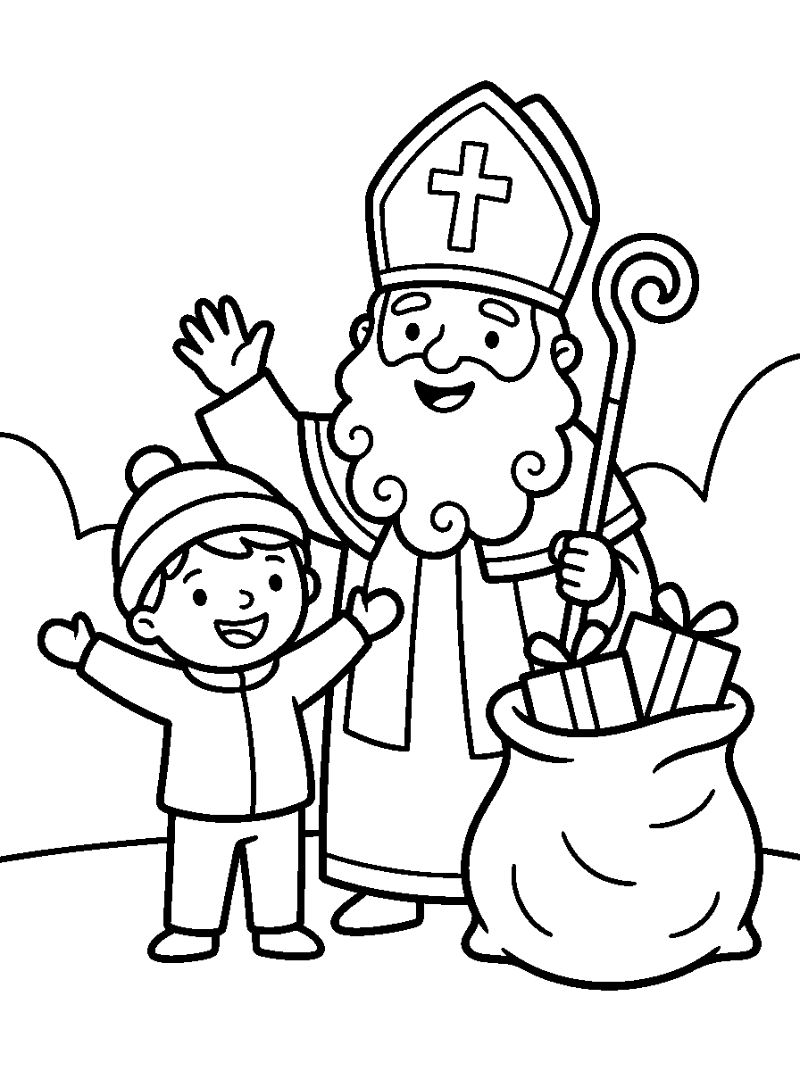 kleurplaat sinterklaas — met een kind erbij
