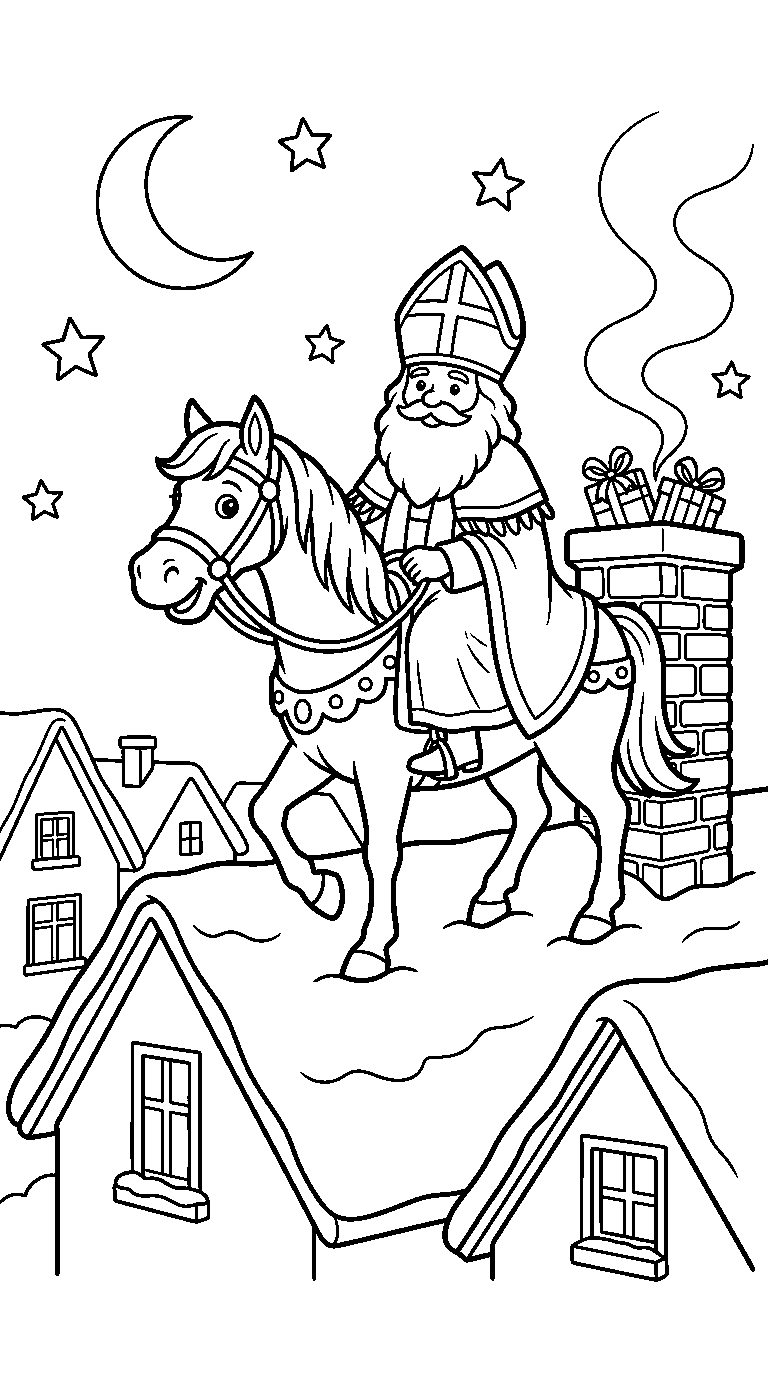 kleurplaat sinterklaas · Paard op het dak