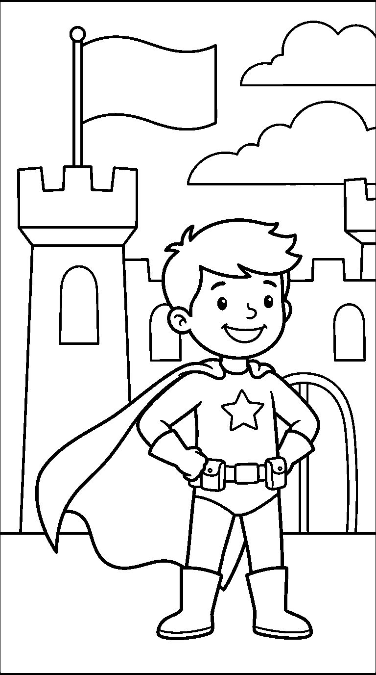 kleurplaat superheld — bij het kasteel