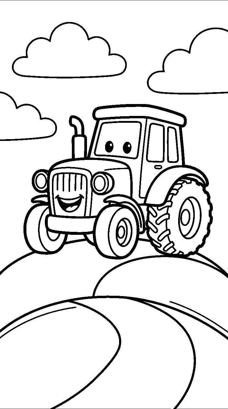 kleurplaat tractor — over de heuvels