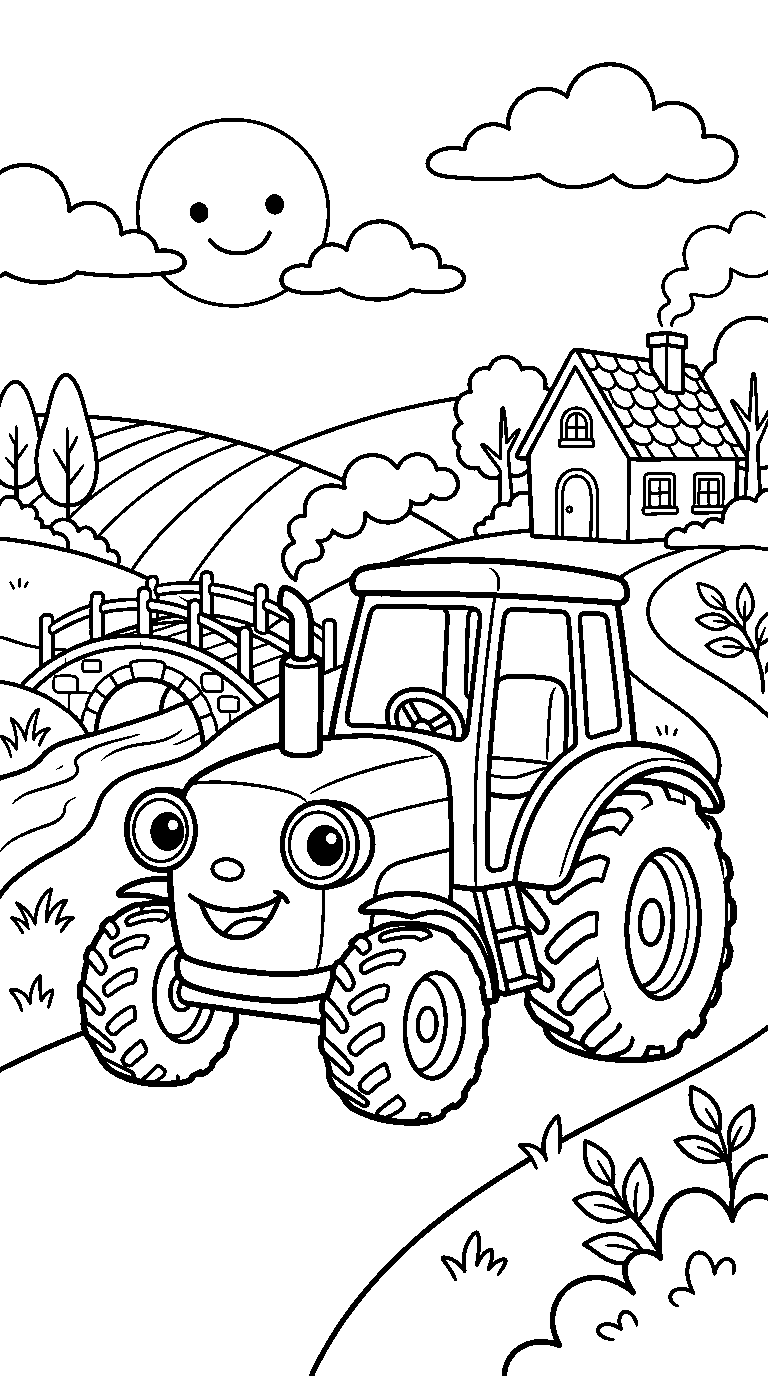 kleurplaat tractor — in het landschap