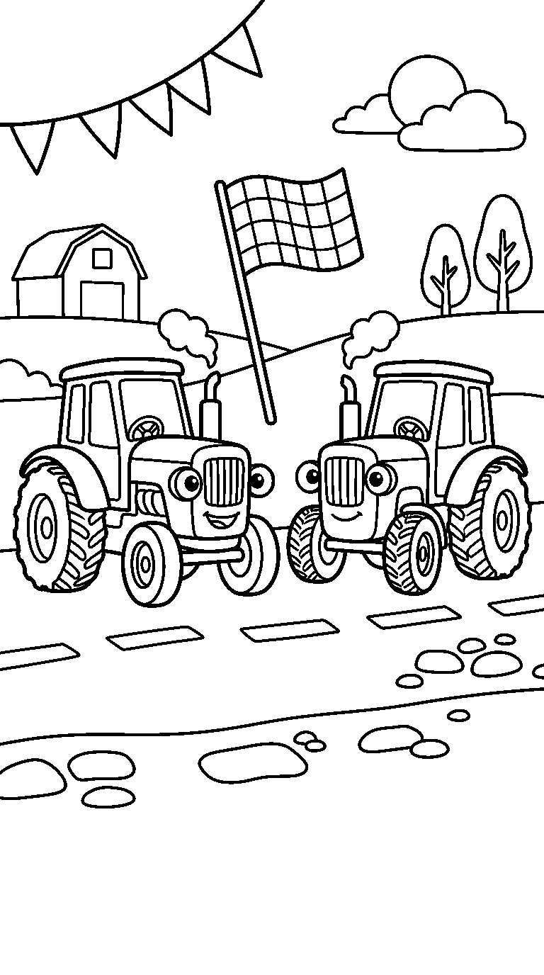 kleurplaat tractor — de race