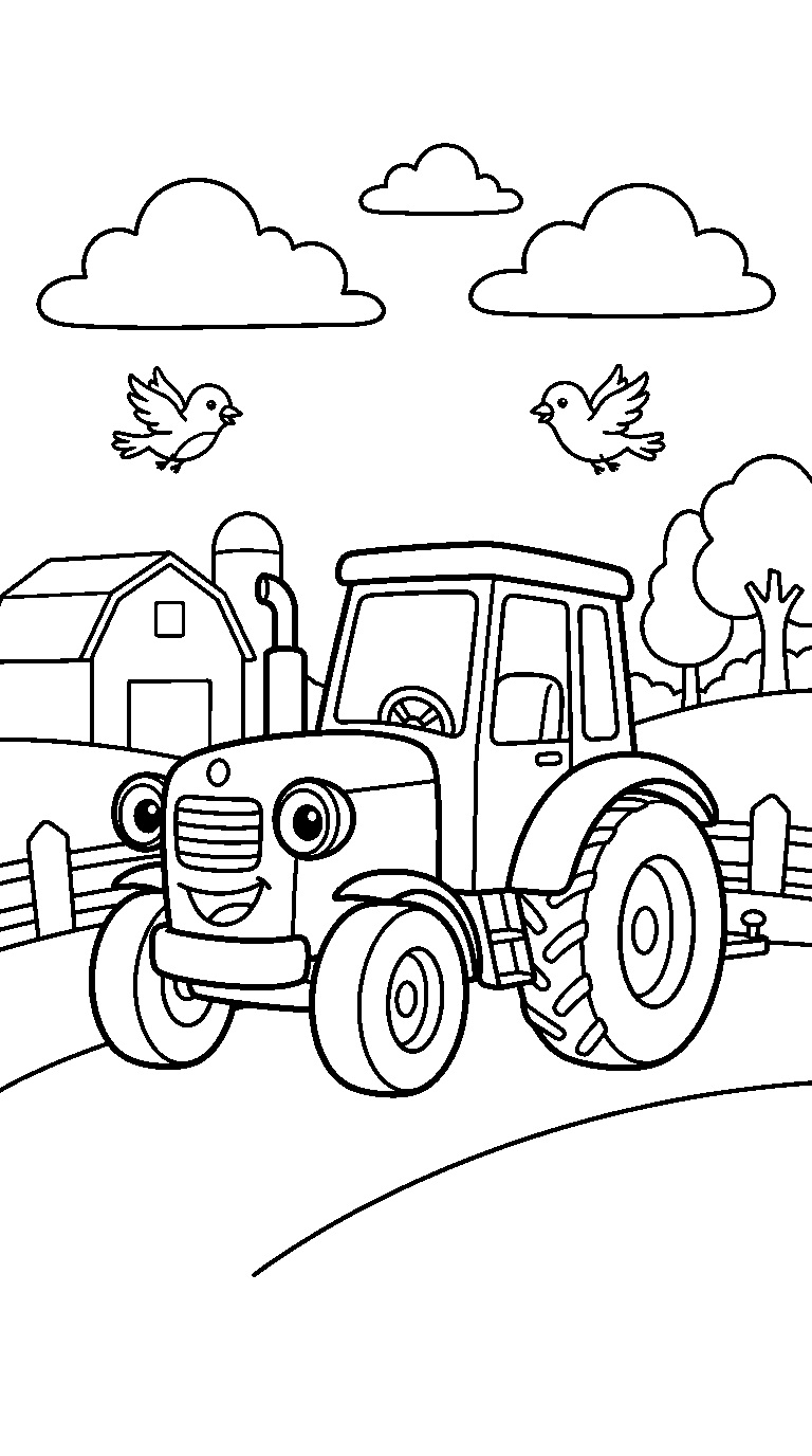 kleurplaat tractor — onder de wolken