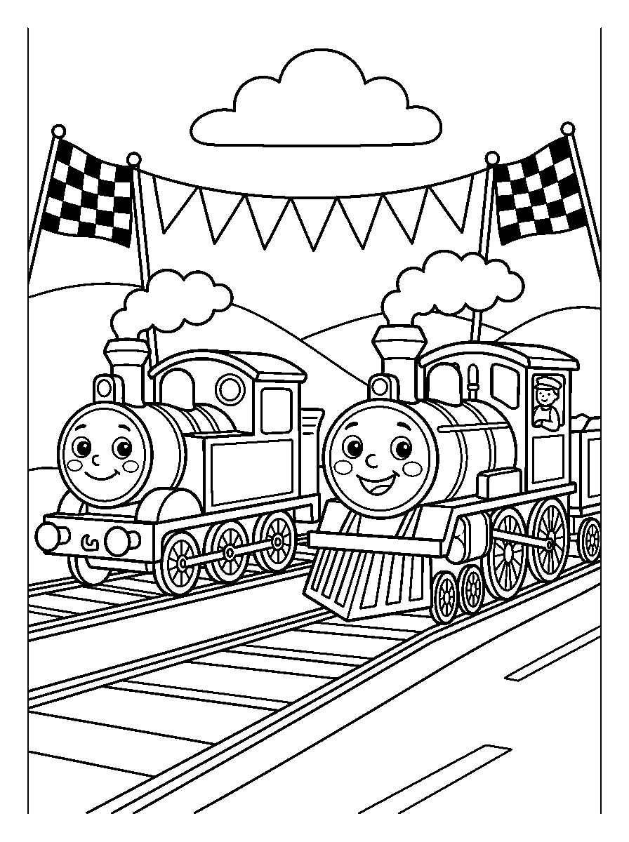 kleurplaat trein — de race