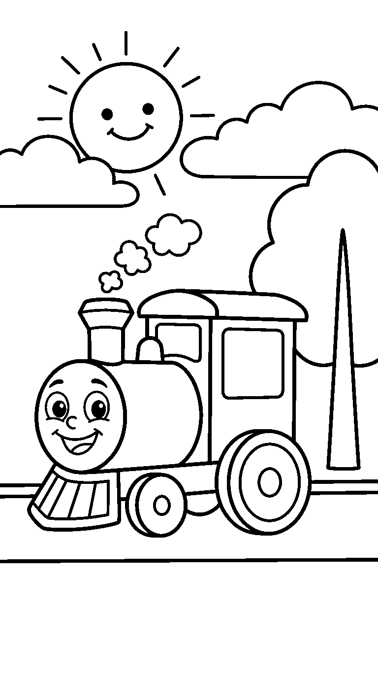 kleurplaat trein — op de weg