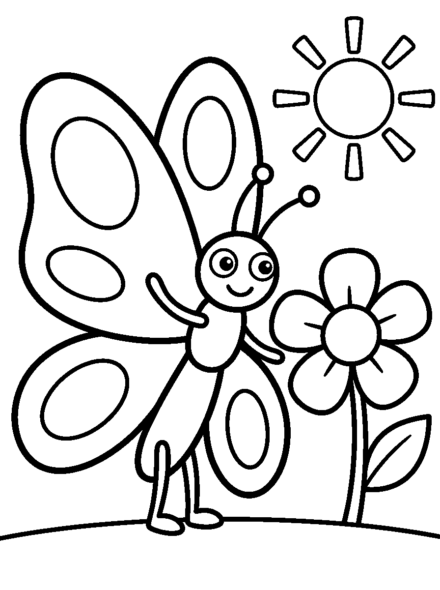 kleurplaat vlinder — in de tuin