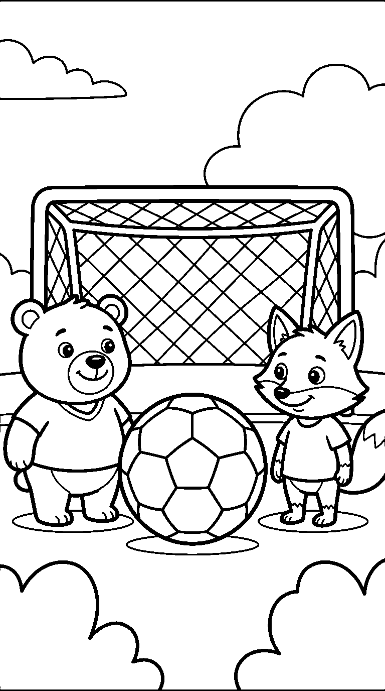 kleurplaat voetbal — met twee diertjes