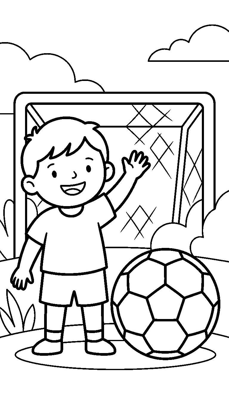 kleurplaat voetbal — met een kind erbij