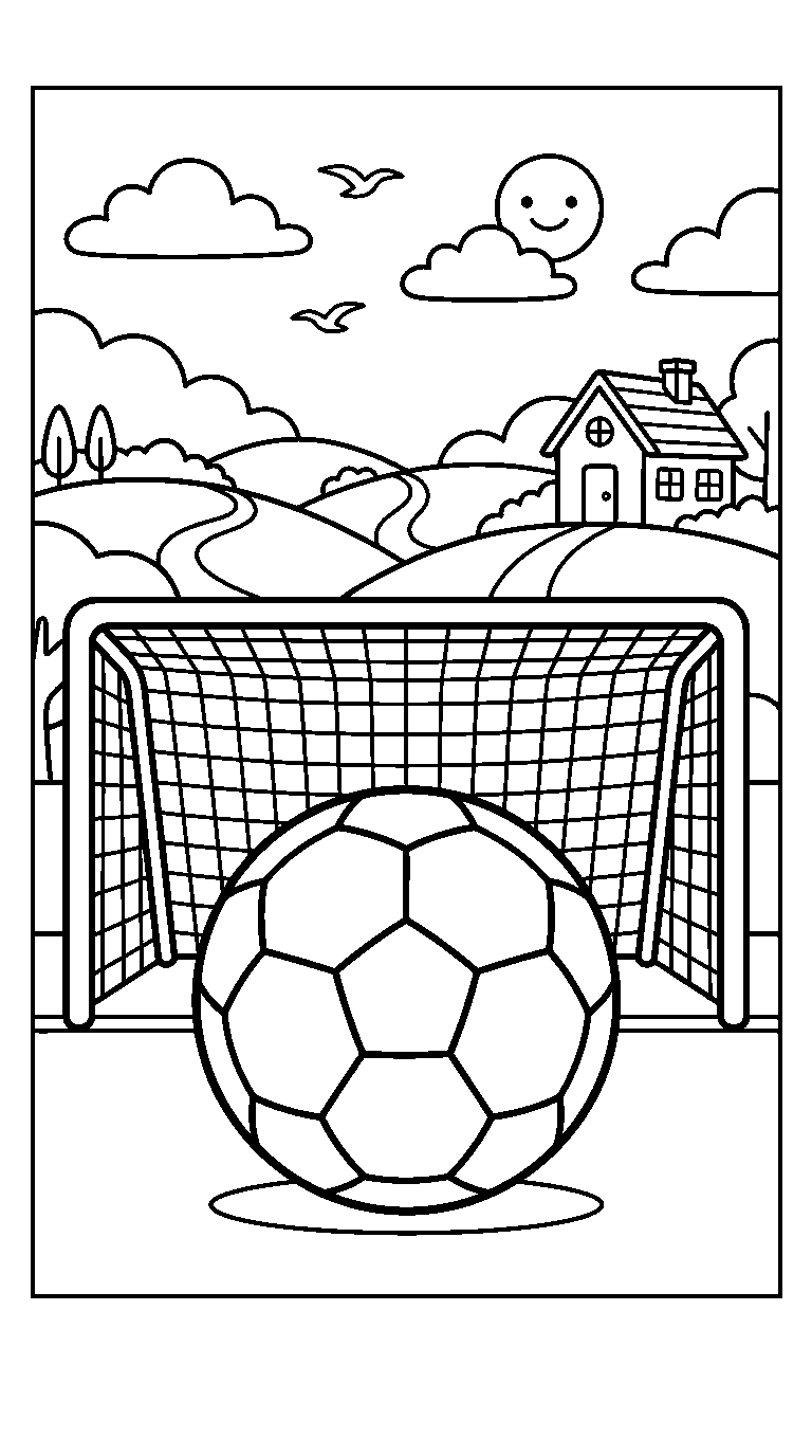 kleurplaat voetbal — in het landschap