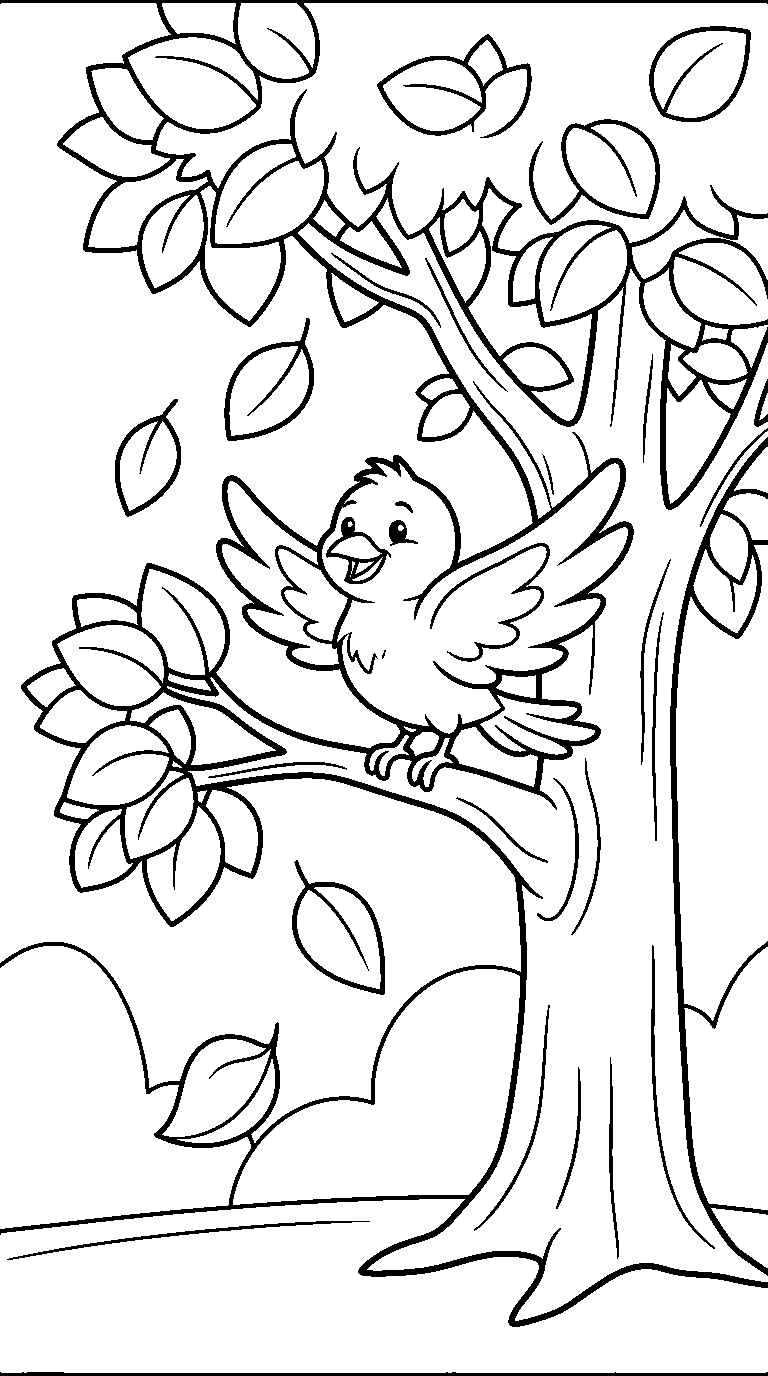 kleurplaat vogel — onder de boom