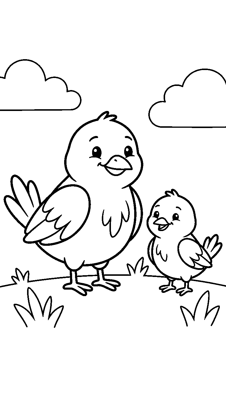 kleurplaat vogel — met een jong