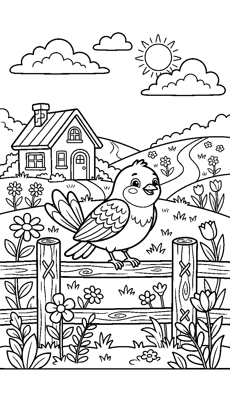 kleurplaat vogel — in het landschap