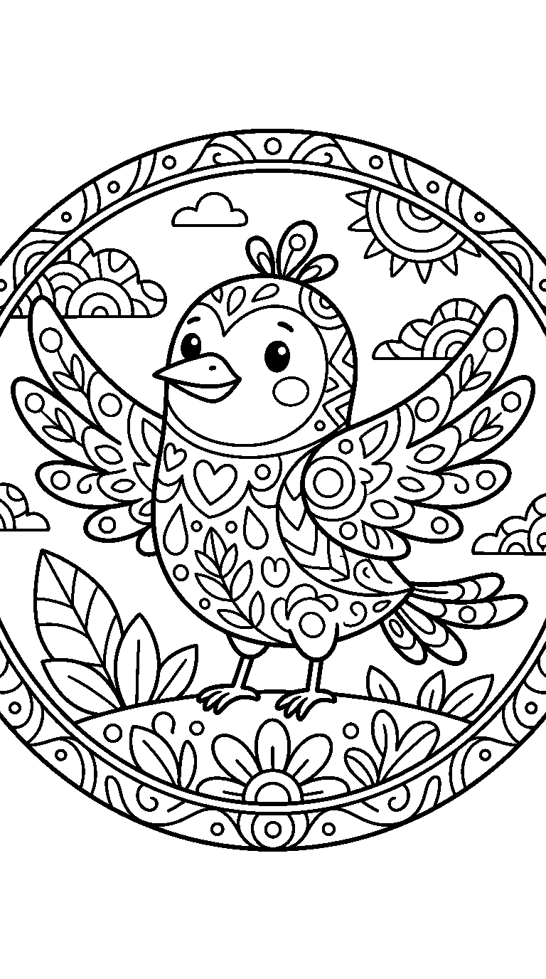 kleurplaat vogel — met versiering